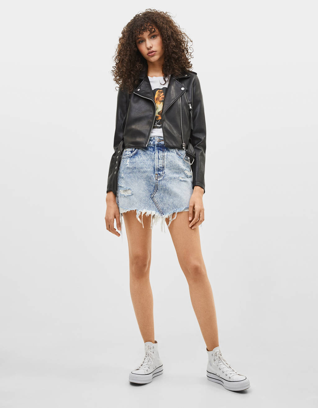 Cropped Faux Leather Biker Jacket