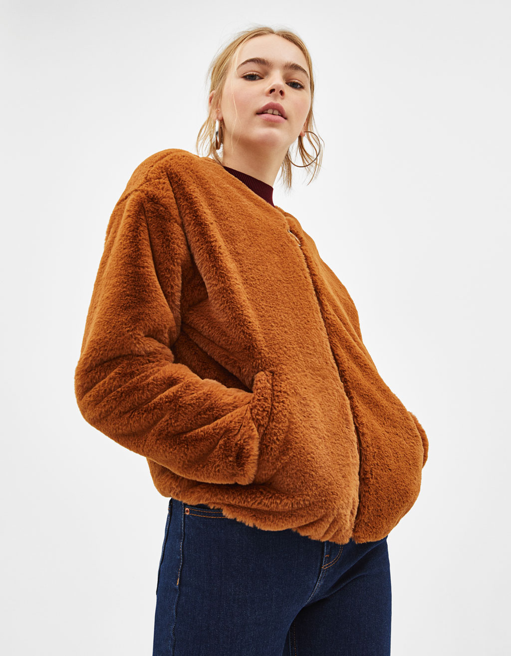 Jackets Collection Women Bershka Ireland Faux Fur Jacket