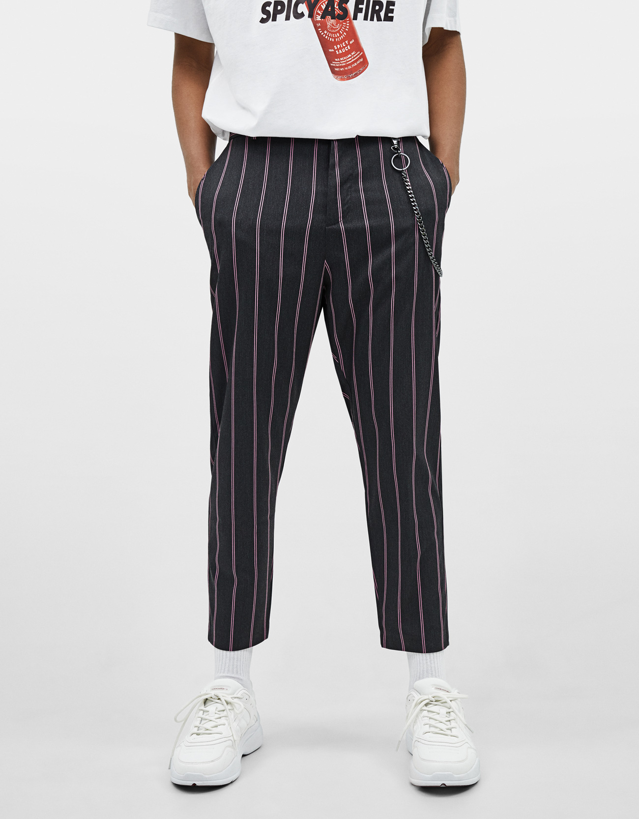 Striped Carrot Fit Trousers T Shirts Bershka Indonesia