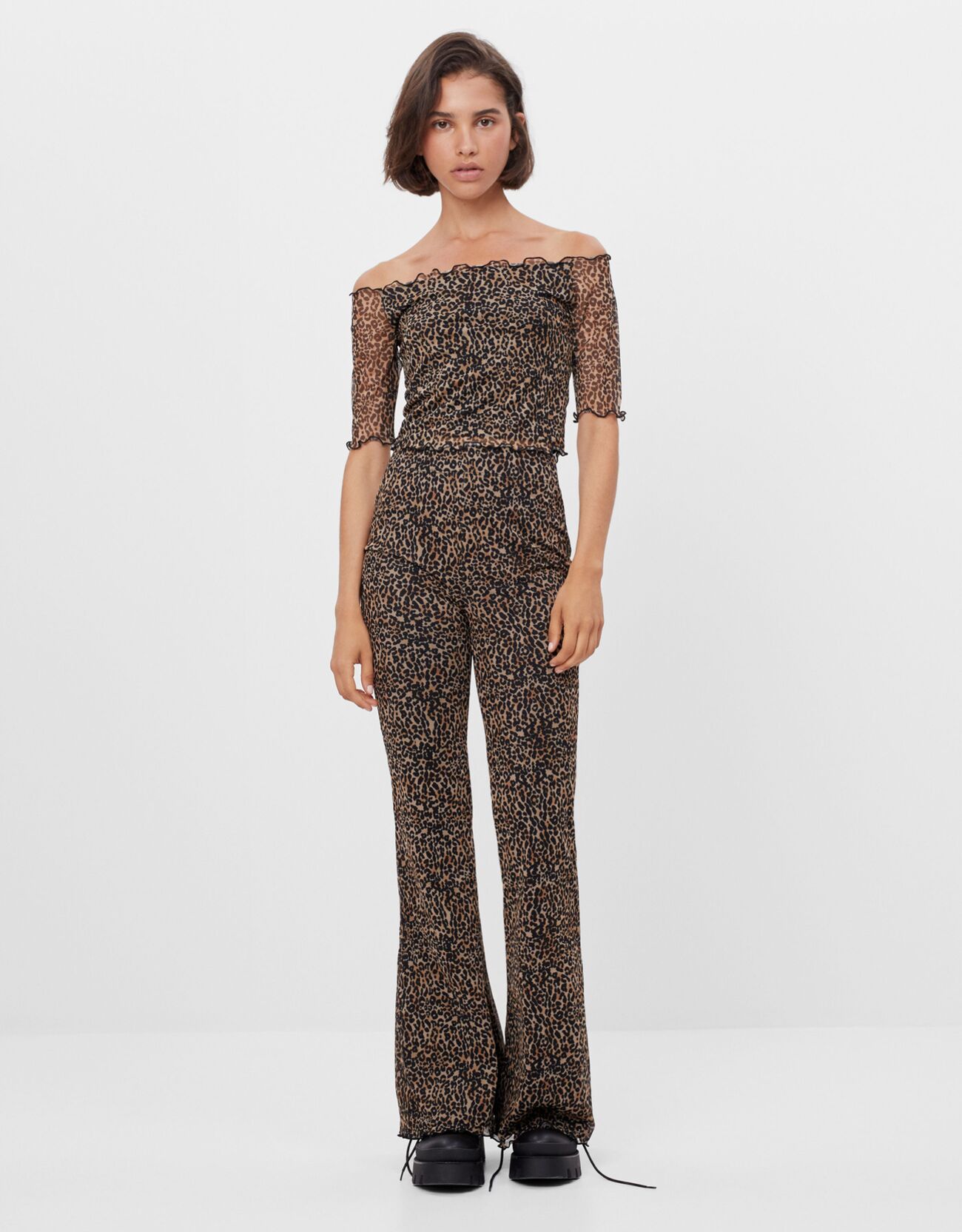 Leopard print top and flared trousers 
