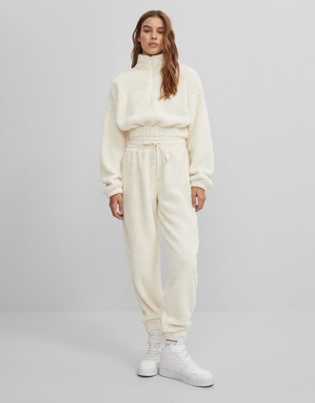 Faux shearling sweater and trousers set 