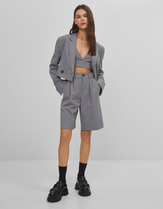 Striped blazer, top and bermuda shorts