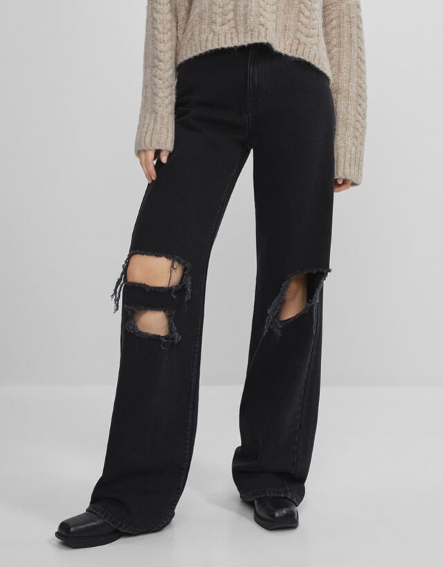 Wide-leg '90s jeans - Denim - Woman | Bershka
