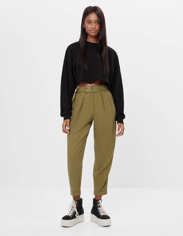 Lyocell Liyosel Harem Pantolon Pantolon Kadin Bershka
