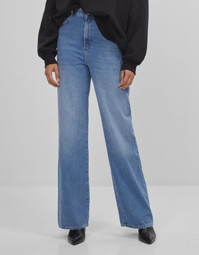 Wide-leg jeans - Denim - Woman | Bershka