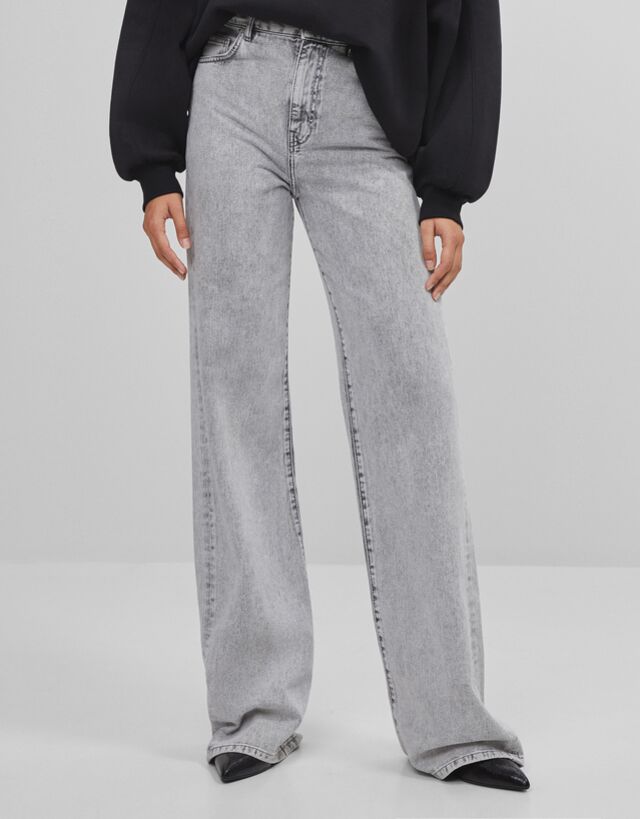 Jeans wideleg tiro alto costuras Gris oscuro | Vaqueros Wide Leg Mango  Mujer · Lrpotterauthor