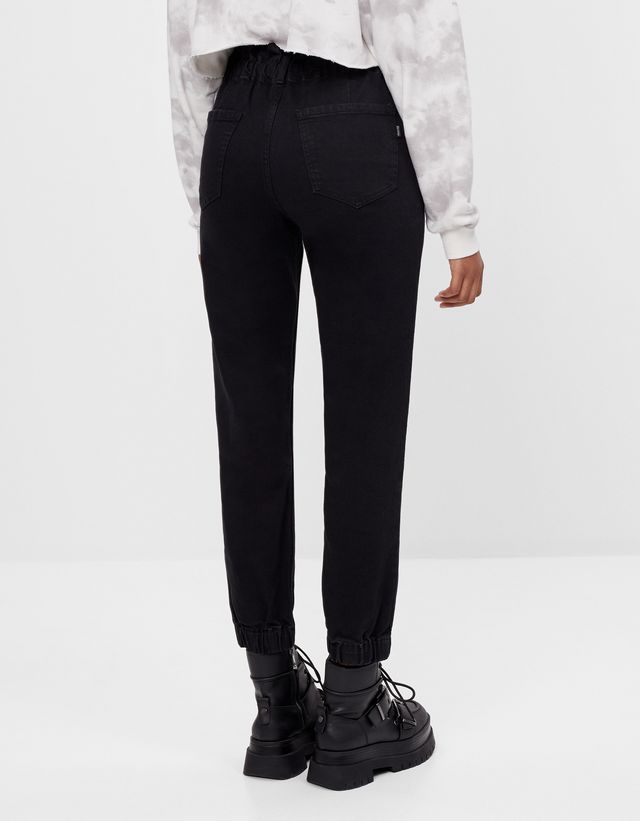 Paperbag jogger jeans - Denim - Woman | Bershka