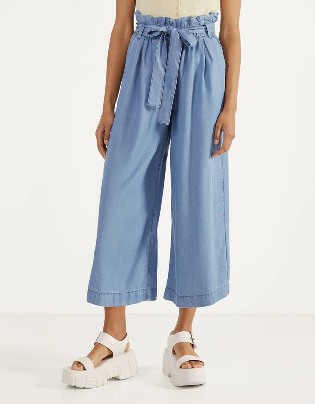 Belted Tencel Culotte Jeans Woman Bershka