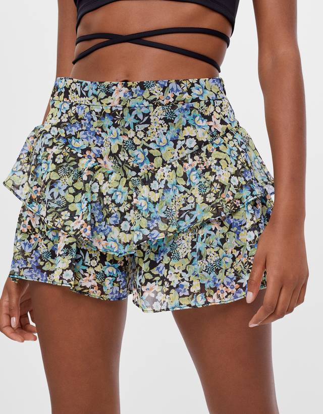 Falda pantalón flores - Pantalones - Mujer | Bershka