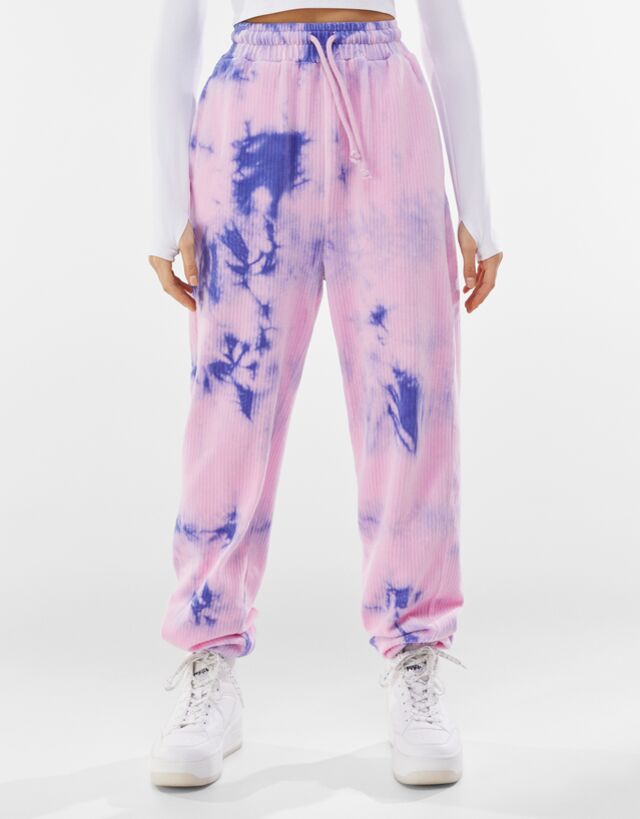 Tie-dye corduroy joggers - Woman | Bershka