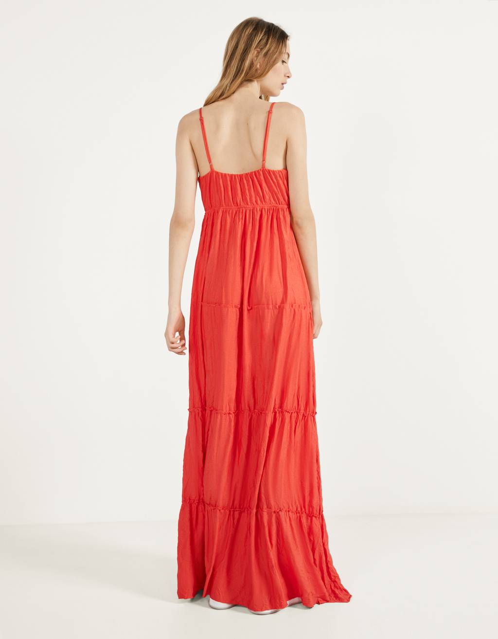 Long strappy dress - Fitted - Bershka Spain