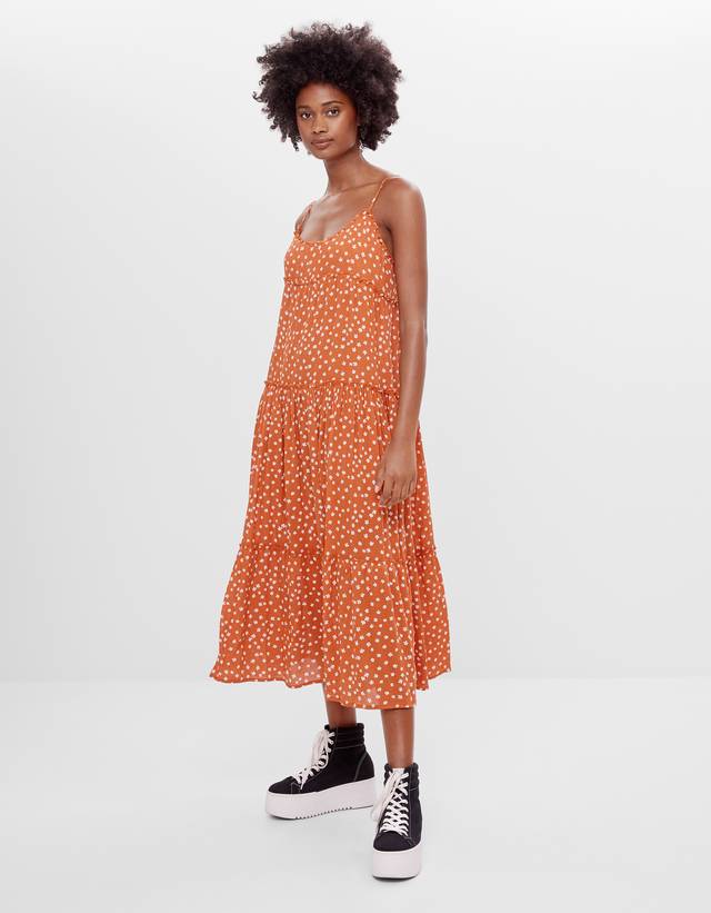 bershka orange floral dress