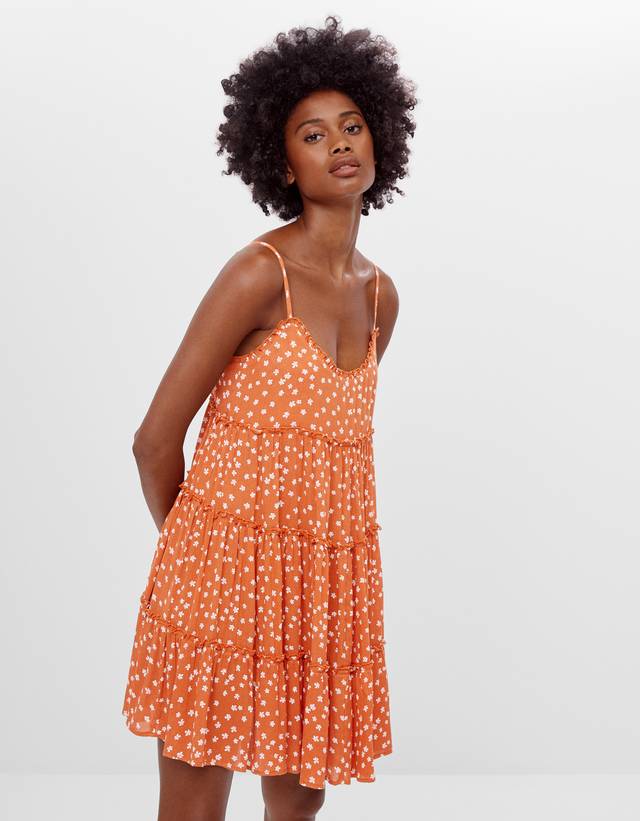 bershka orange floral dress