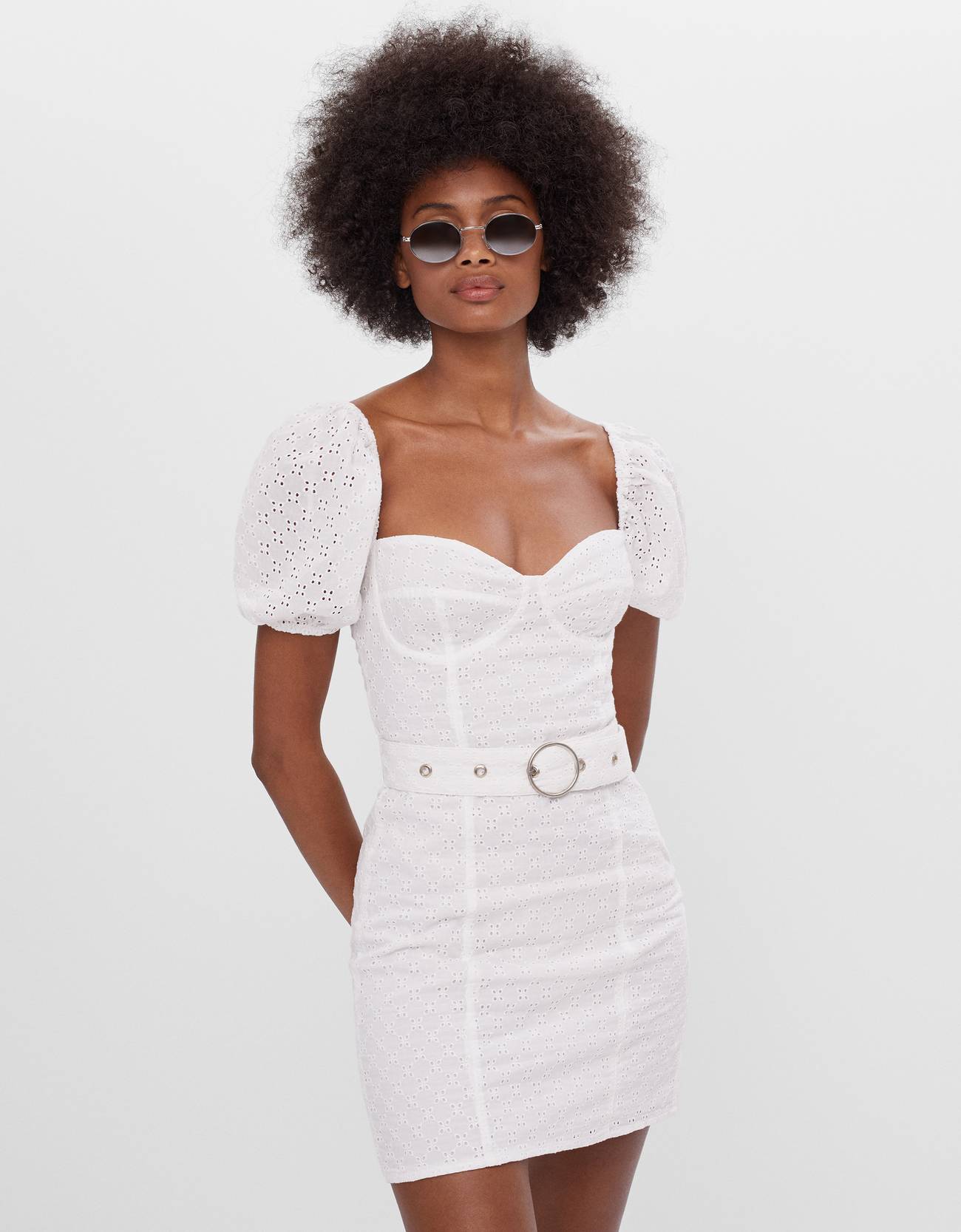 white bardot embroidered dress