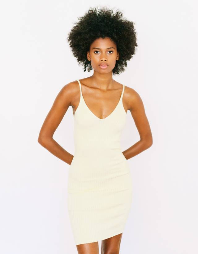 Ribbed V-neck dress - Dresses - Woman 