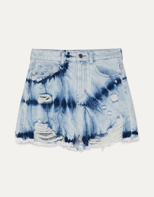 Tie-dye denim skirt - Woman | Bershka