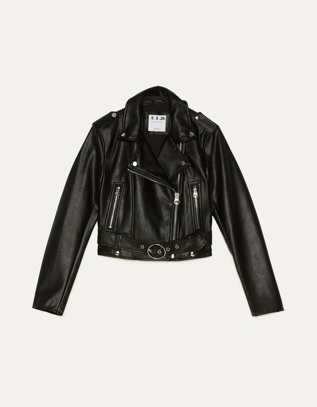 black leather jacket bershka