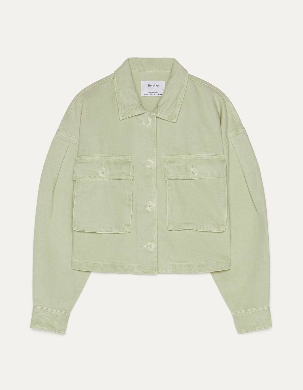 bershka pocket front utility denim jacket in beige