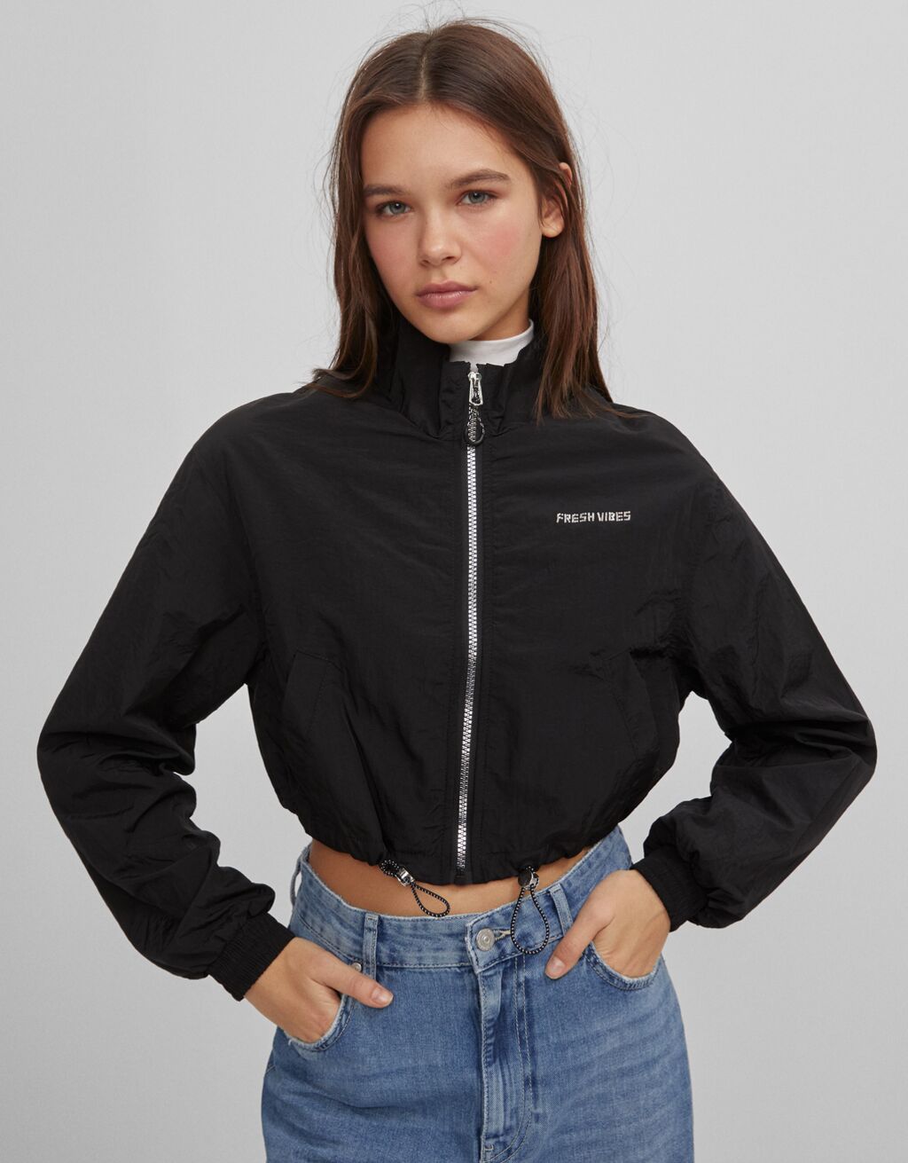 reflective crop top jacket