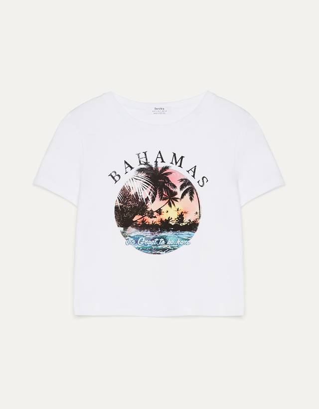 Bershka T-Shirt Manches Courtes Imprimé Gros Champignon Femme L Noir Réf  7446/058/810 – mch-shop