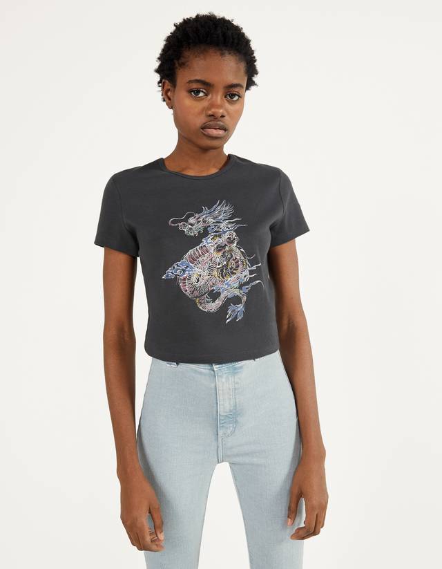 bershka black dragon top