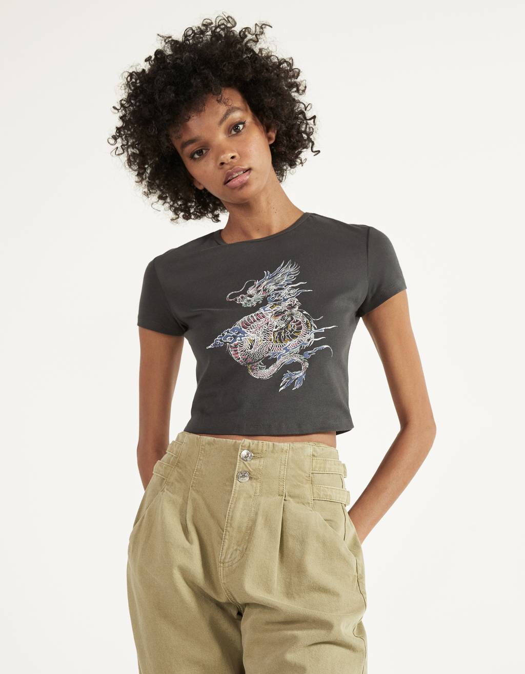 bershka jersey t shirt dress in khaki