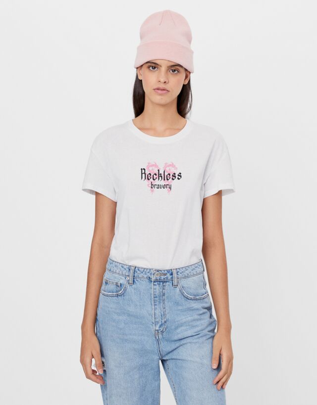 sleeve t-shirt with print - Woman | Bershka