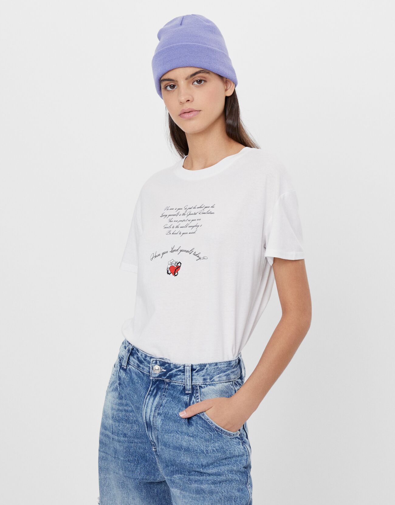 sleeve t-shirt with print - Woman | Bershka
