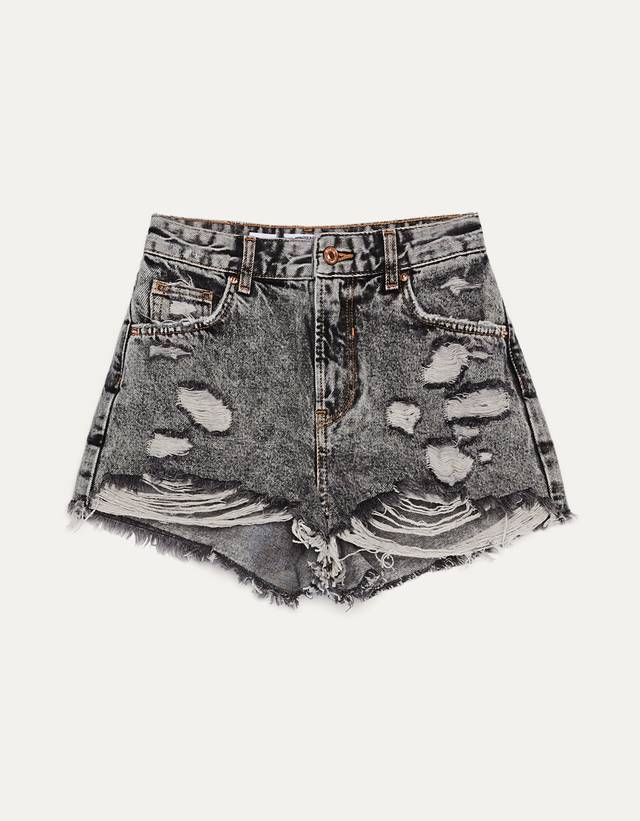 Denim shorts with rips - Denim - Woman | Bershka