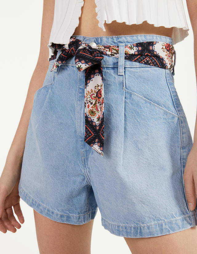 denim tie up shorts