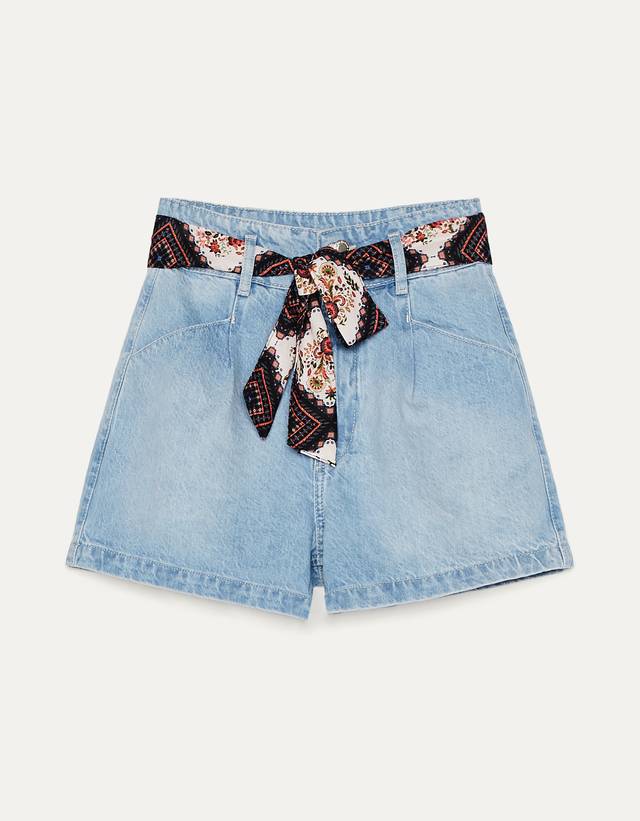 Tie-up denim shorts - Woman | Bershka