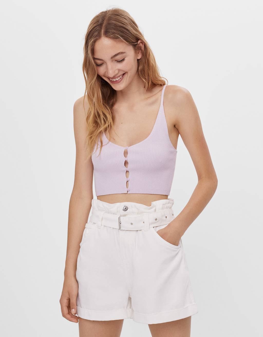 Belted paperbag shorts - null - Bershka 