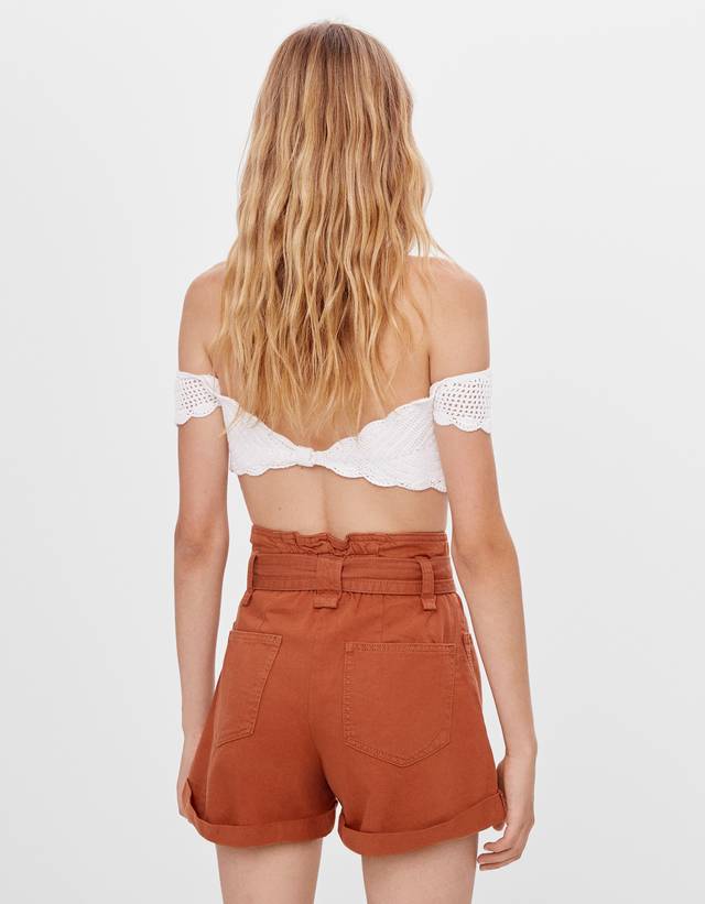 orange paperbag shorts