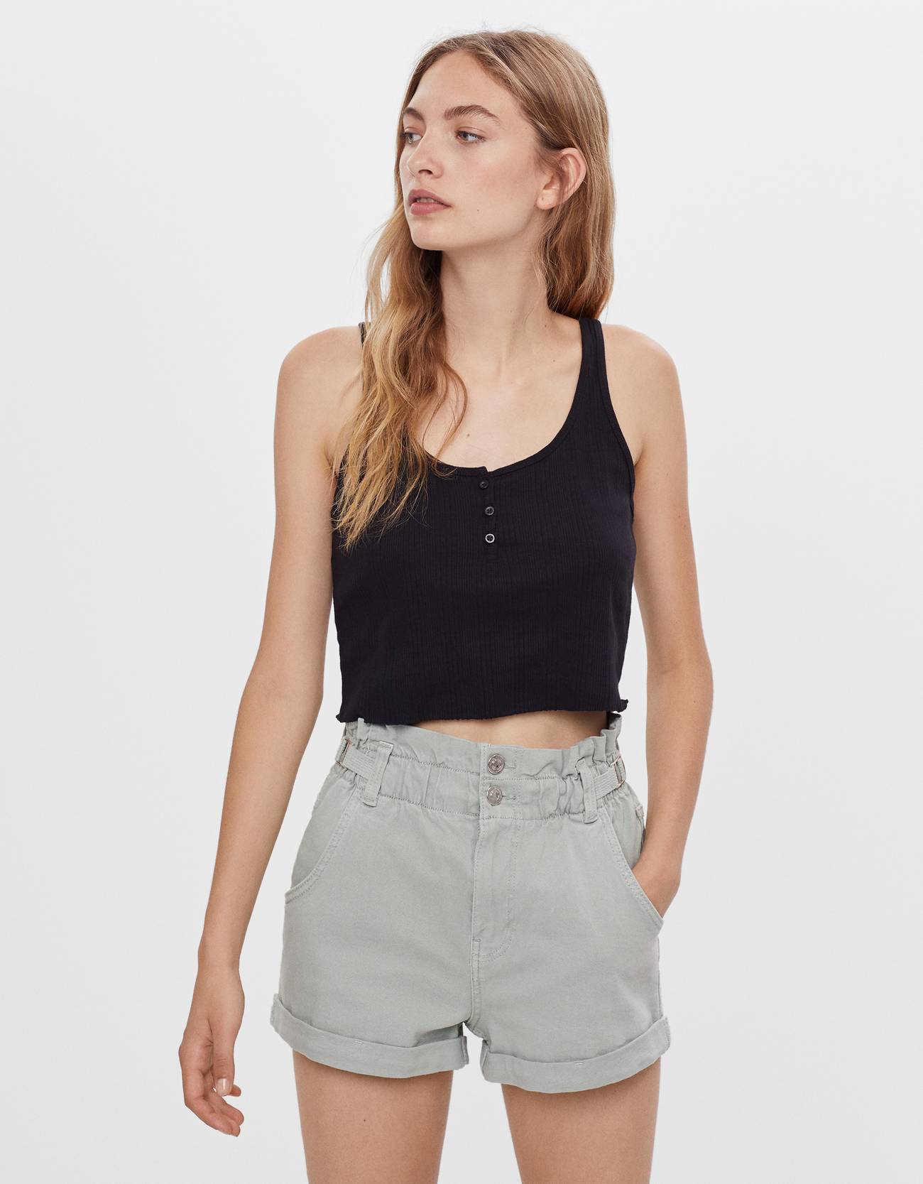 elastic waist shorts with belt loops