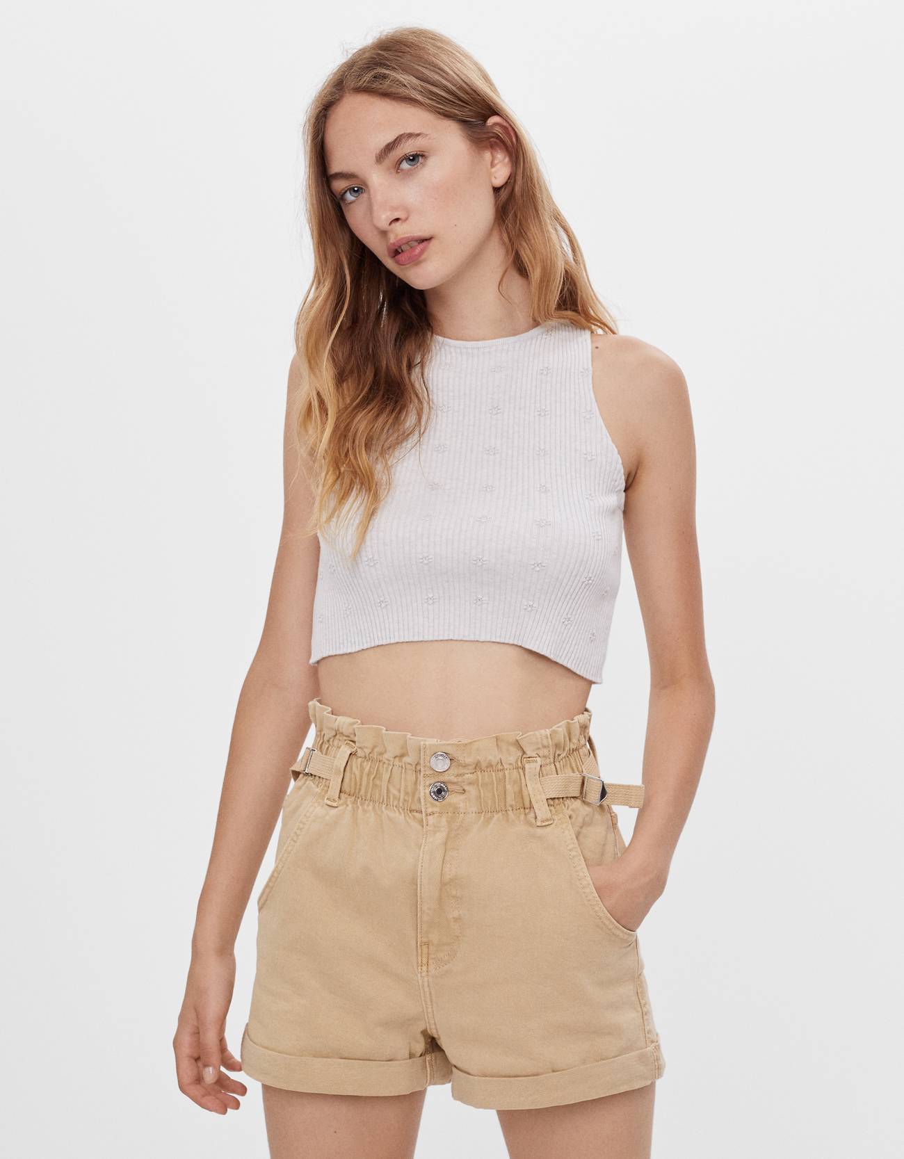 elastic waist shorts with belt loops