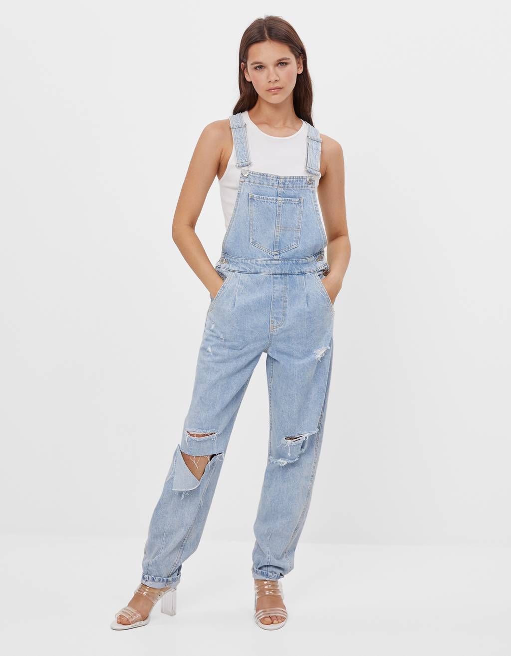 Long denim dungarees - Trousers 