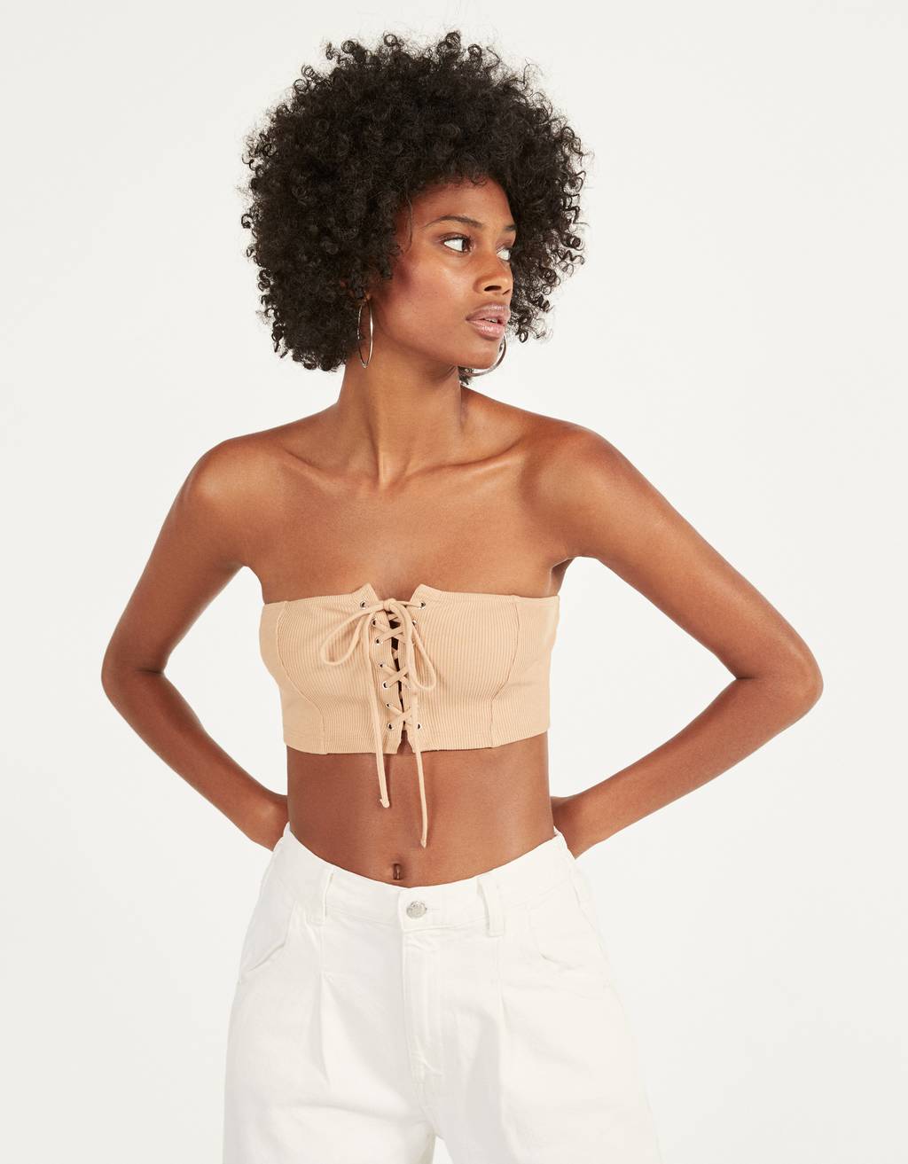 tan lace up top