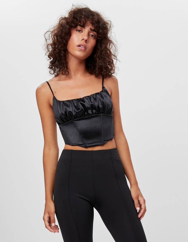 Saten Korse Top Tisort Top Kadin Bershka