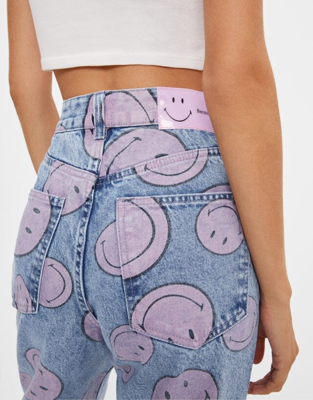 Straight fit Smiley jeans - Woman | Bershka