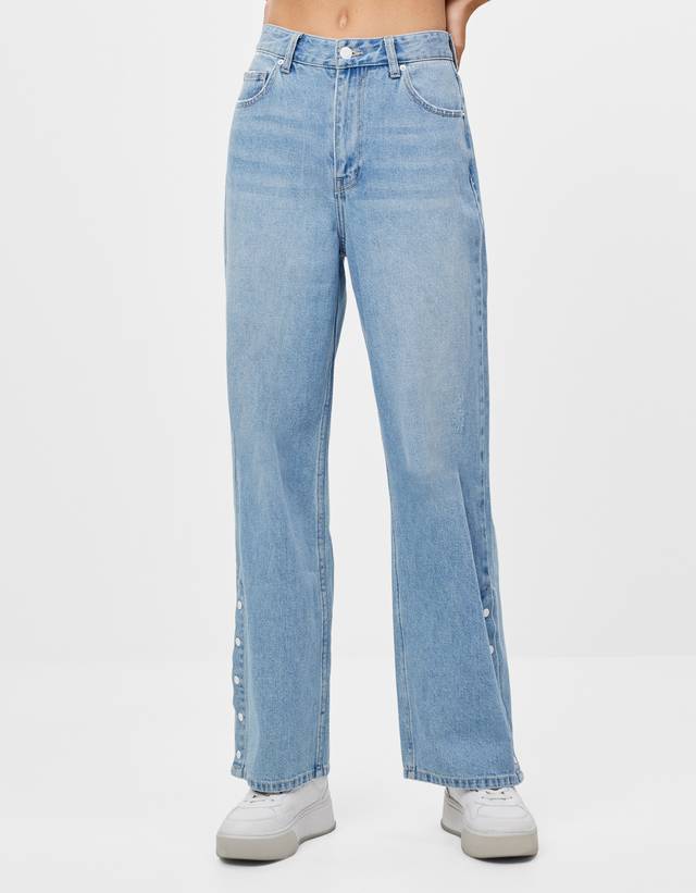 Straight fit jeans with buttons - Denim 