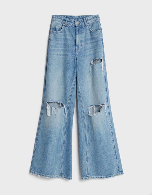 Wide-leg jeans - Denim - Woman | Bershka