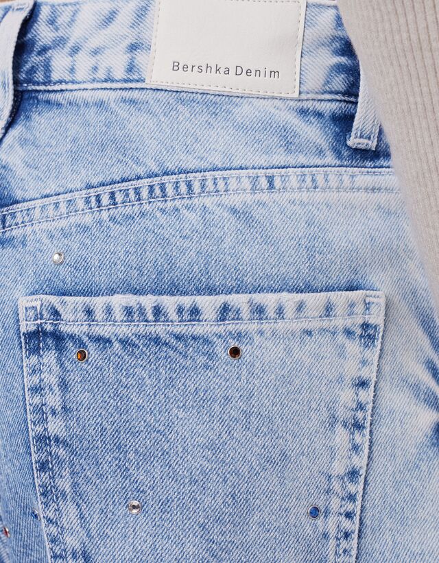 Straight jeans with rhinestones - Denim - Woman | Bershka