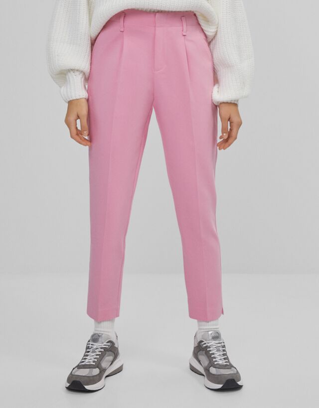 Pantalones | PantalóN Lino Pinzas Arena | Bershka Mujer – Acro Marco