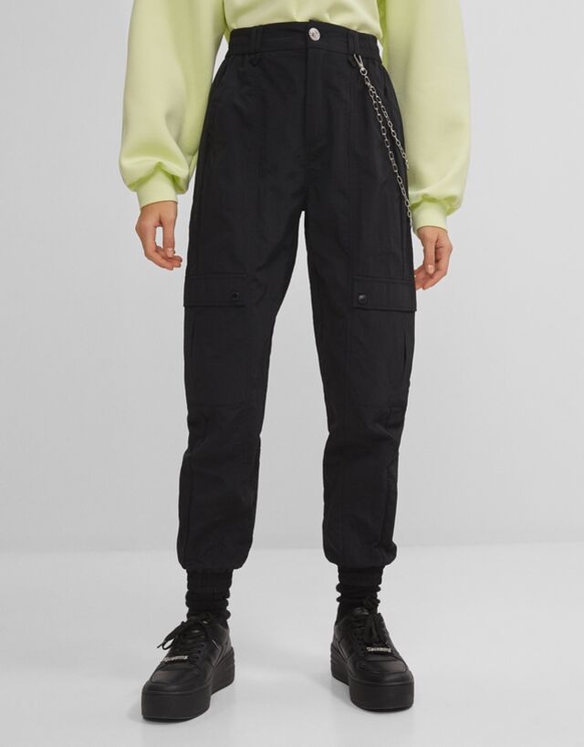 Polyamide joggers with chain - Trousers - Woman | Bershka