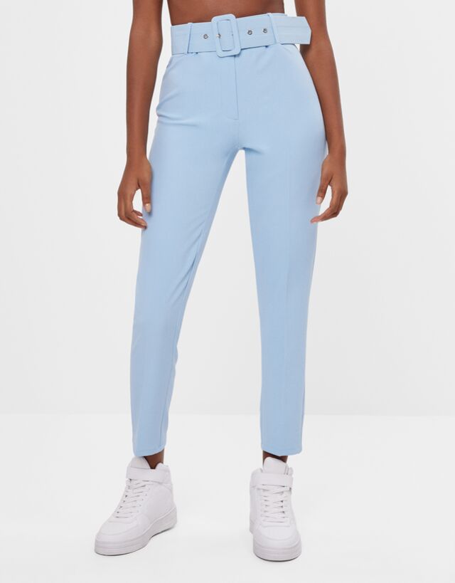 Tailored fit trousers with belt - Woman | Bershka