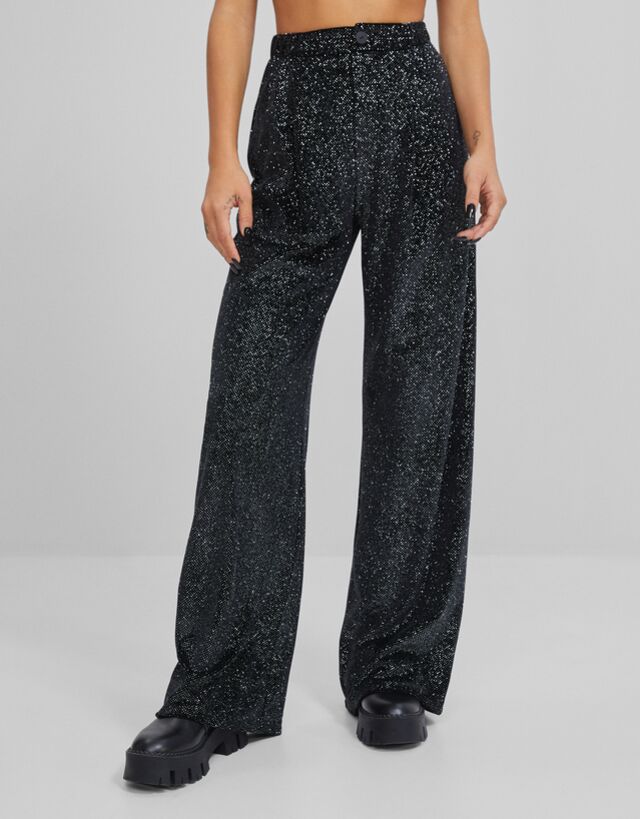 Wide leg velvet glitter trousers 