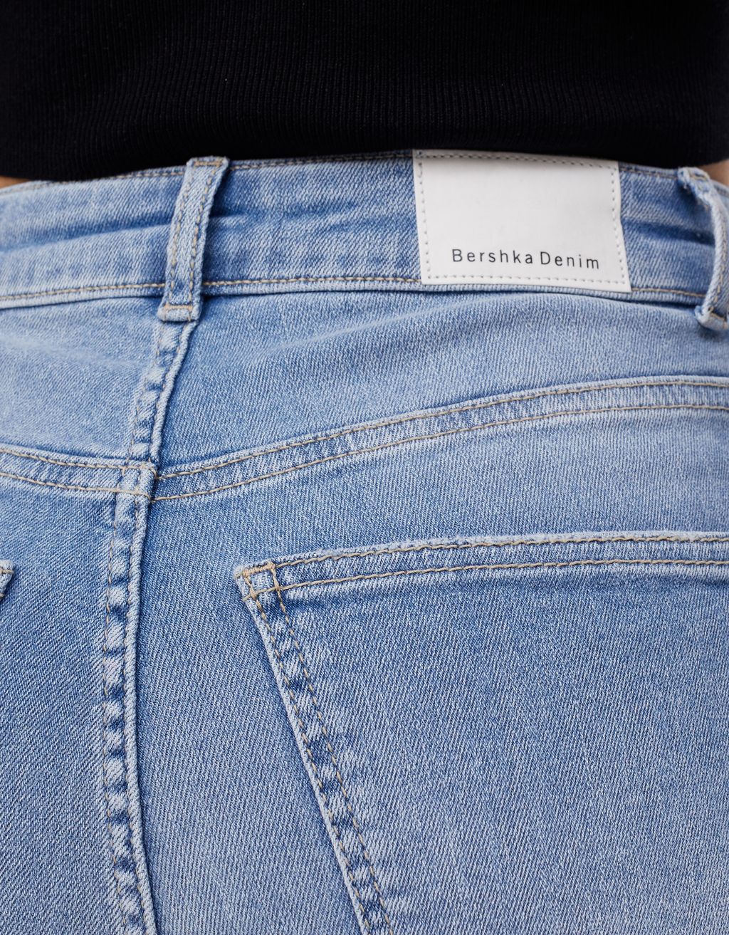 bershka super high waist skinny jean in mid blue