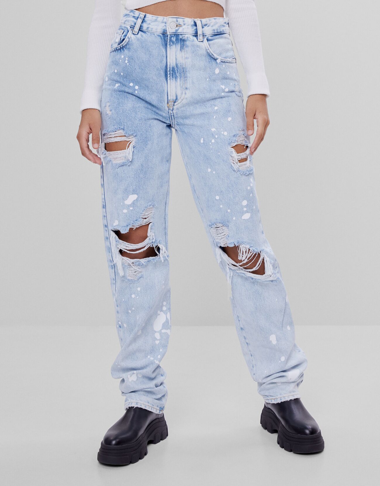 Ripped straight jeans - Denim - Women 