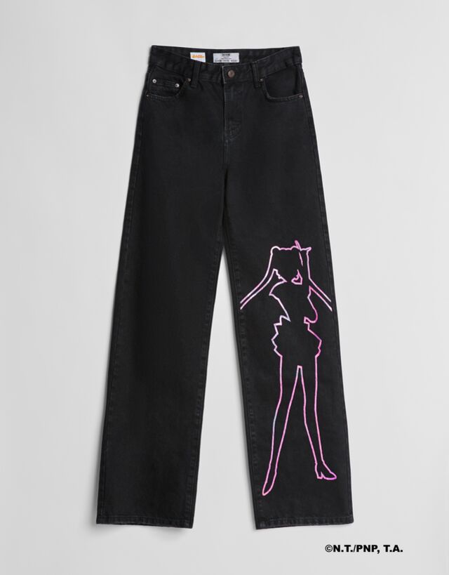 90s Sailor Moon print jeans - Denim - Woman | Bershka