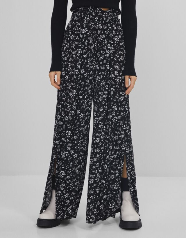 Pantalón wide leg flores - High Rise - Bershka Maroc